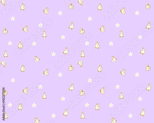 Fototapeta seamless cute little duck with purple ribbon pastel color vector illustration for wallpaper background