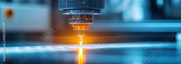 Fototapeta 3D printing technology laser cutting precision manufacturing industrial equipment modern technology innovation close up view workshop engineering advanced machinery fabrication design automation