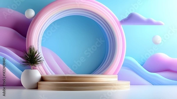 Fototapeta Abstract dreamscape with layered ring