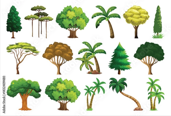 Fototapeta Cartoon trees showcase diverse foliage