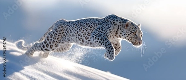 Obraz A leopard is running through the snow