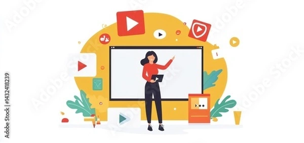 Fototapeta Illustrated educator presenting online video lesson