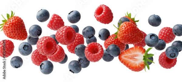 Fototapeta Berries flying  isolated on transparent background