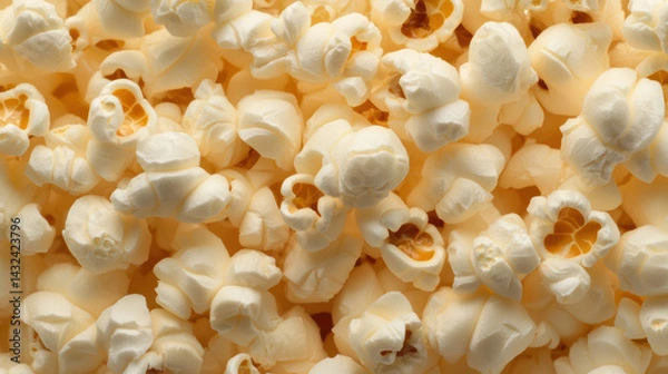 Obraz close up of fluffy, buttery popcorn with each kernel detailed and golden, creating warm and inviting texture. Perfect for cozy movie night or snack time enjoyment