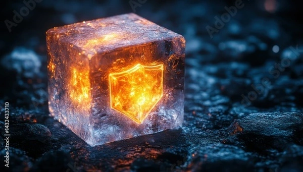 Fototapeta Frozen Fire Shield Cube.