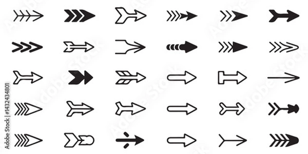 Fototapeta Long arrows icon.  hand drawn arrow, grunge arrow, arrows icon black vector silhouettes
