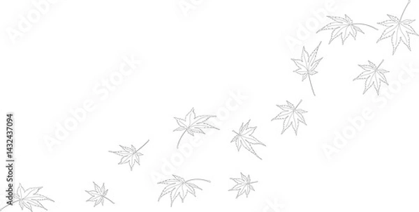 Obraz 風に舞うもみじの葉　モノクロラインのイラスト素材