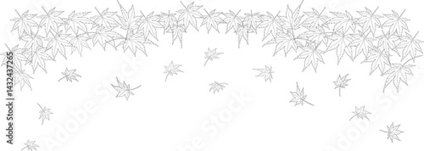 Obraz 風に舞うもみじの葉　モノクロラインのイラスト素材