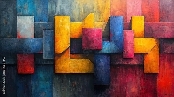 Fototapeta Abstract Geometric Composition with Textured Rectangles and Vibr