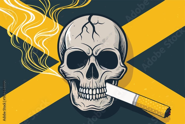 Obraz Create a vector illustration of a skull formed entirely from swirling cigarette smoke, emphasizing texture and translucency.  Design should convey a strong anti-smoking message.