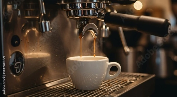 Obraz Pouring Espresso Into Cup From Professional Machine for Coffee Making
