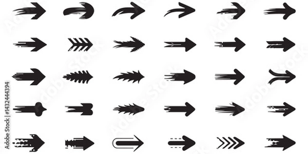 Fototapeta Long arrows icon.  hand drawn arrow, grunge arrow, arrows icon black vector silhouettes