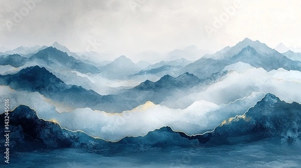 Fototapeta Abstract Mountain Range with Delicate Gold Accents
