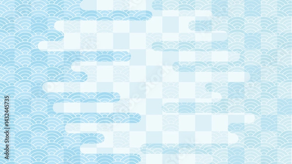 Obraz 青海波と市松模様を組み合わせた涼しげな和風背景素材（水色）