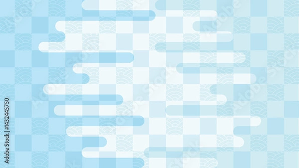 Obraz 青海波と市松模様を組み合わせた涼しげな和風背景素材（水色）