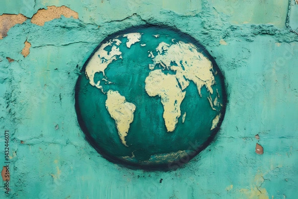 Obraz World Map Painted on Weathered Wall