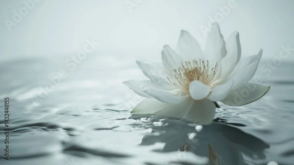 Fototapeta Indian Lotus flower floating in clean water with a white backdrop