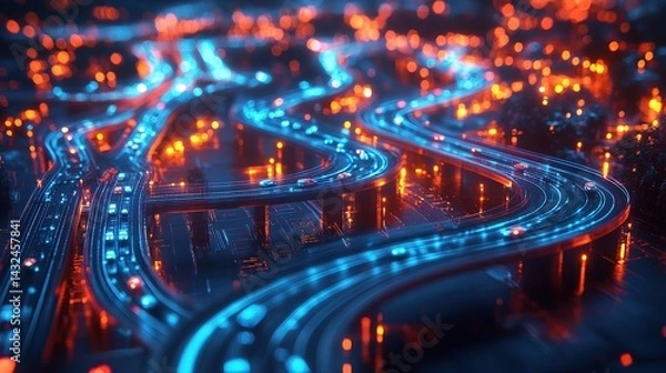 Obraz Illuminated City Highway at Night