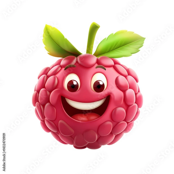 Obraz Happy Cartoon Raspberry Character 3D Render Red Berry Fruit Emoji Smiling Food Illustration