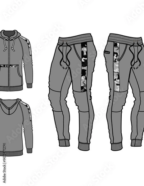 Fototapeta Tracksuit sports item men and women color option with black white fully editable file
