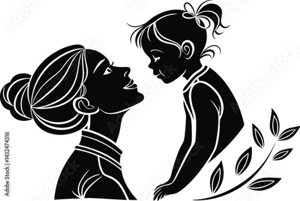 Obraz Mother's Day Icon in Minimal Line Art Style. Elegant Mother's Day Logo Design with Baby. Modern Line Art Mother's Day Graphic. Minimalist Mother's Day Embrace Illustration