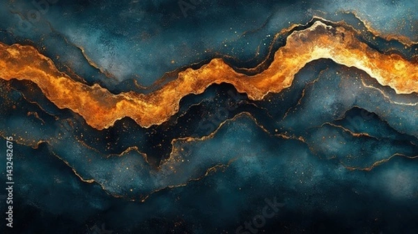 Fototapeta Abstract Teal and Gold Veins: A Luxurious Marble-Inspired Textur