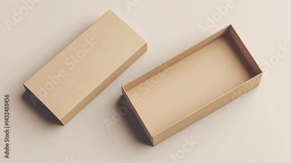 Obraz Elegant presentation of two cardboard boxes, one open and one closed with harmonious neutral color scheme