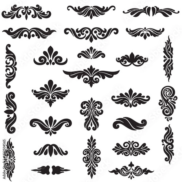 Obraz Ornament vector design bundle featuring hand drawn swill silhouette decorations, antique flourishes, and elegant graphic accents for print and digital
