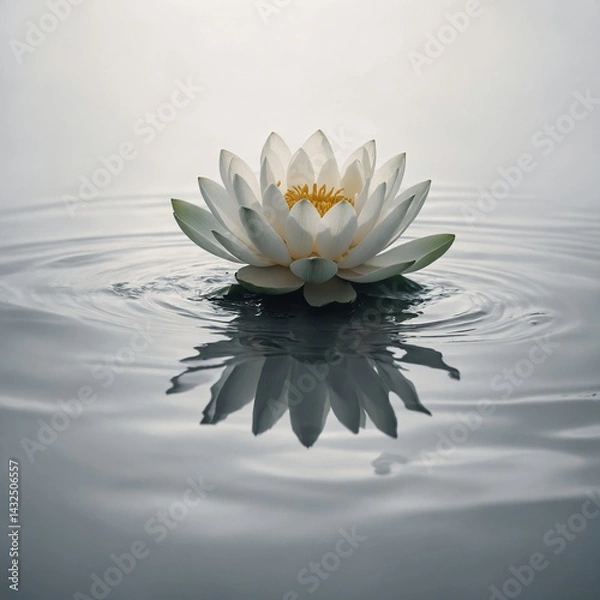 Fototapeta A floating lotus flower, white backdrop
