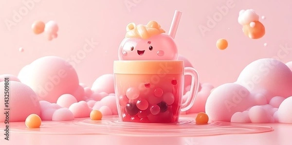 Obraz Adorable Bubble Tea Delight: A Whimsical 3D Render