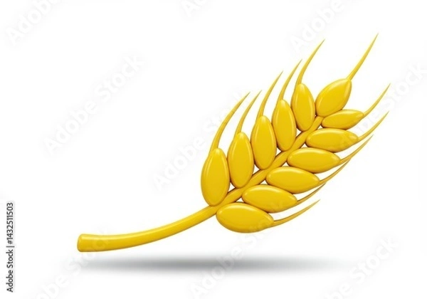 Fototapeta A single golden wheat stalk stands out against a bright white background, casting a subtle shadow below