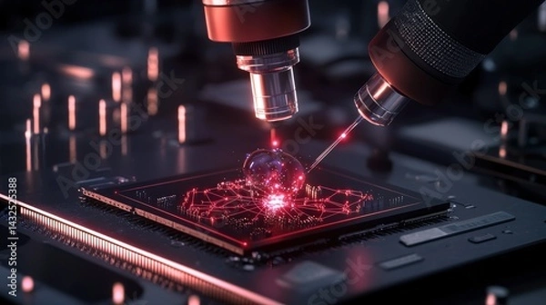 Obraz Innovative technology action microchip enhancement in laboratory digital environment close-up view engineering concept