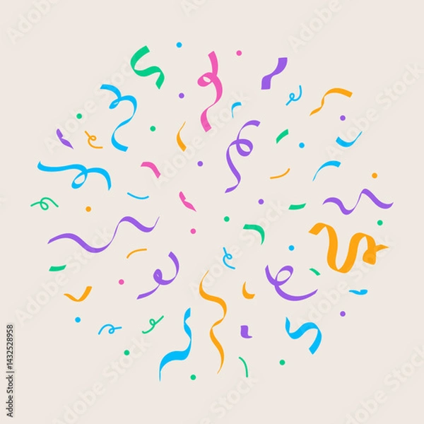 Fototapeta Burst of vibrant confetti made from colorful geometric shapes and lines. Hand drawn in a playful flat style on a light background. perfect for celebration or festive designs.