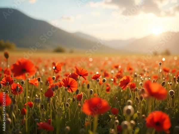 Obraz Beautiful poppy flowers in a field