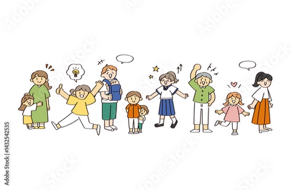 Fototapeta ポジティブな人のイラストセット