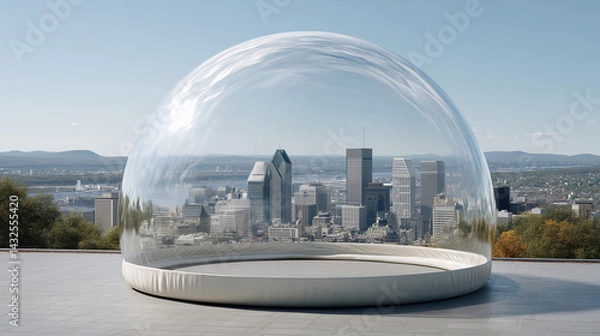 Fototapeta Urban Enclosure: An ethereal dome encapsulates a sprawling cityscape, showcasing the ingenuity of architecture and innovation. The scene evokes a sense of protection.
