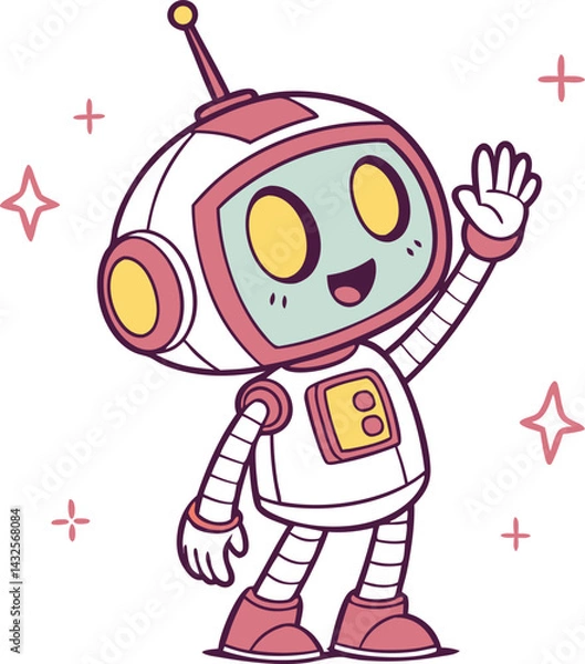 Obraz Cute Cartoon Robot Vector with Cheerful Expression and Minimalist Futuristic Design