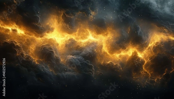 Obraz Fiery Cloudscape with Dark Sky, and Abstract.