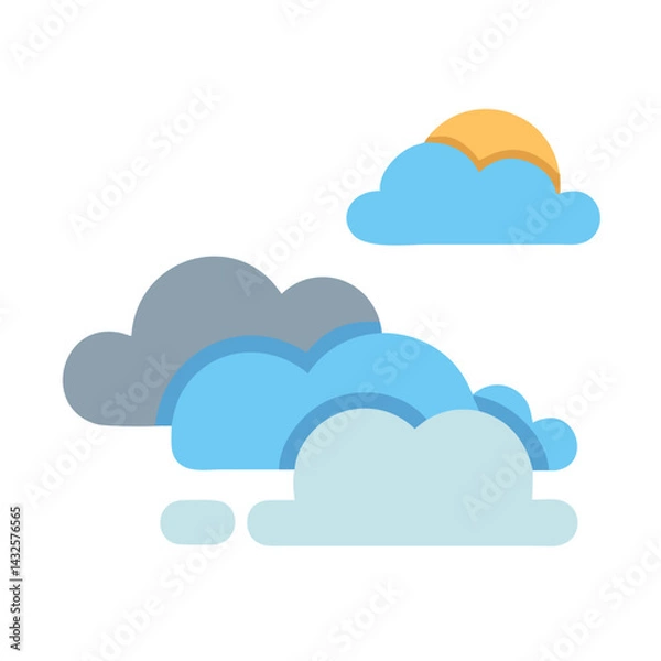 Fototapeta Stylized clouds with sun flat vector illustration design
