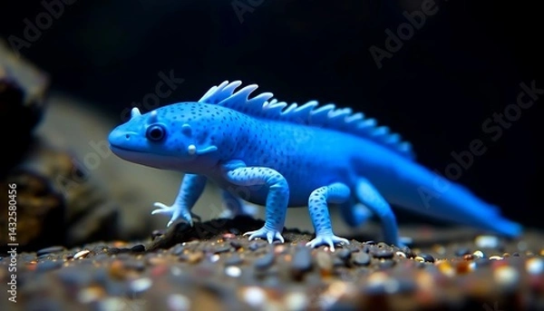 Obraz Stunning Close-up of a Vibrant Blue Axolotl with Detailed Spines and Texture in Aquatic Habitat