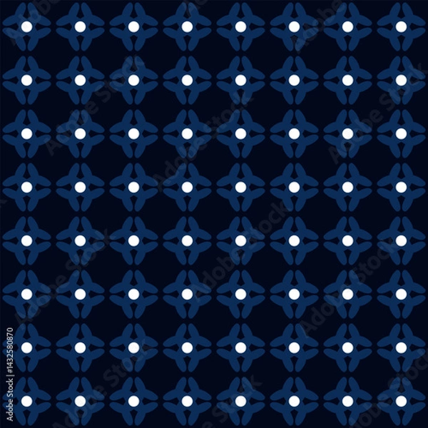 Obraz Simple geometric pattern abstract square shapes motif classic blue minimal background. Small diamond, floral elements modern fabric design textile swatch ladies dress, man's shirt allover print block.