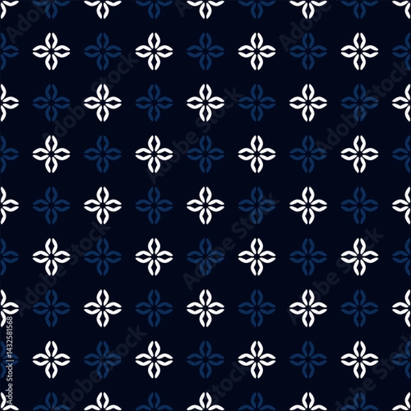 Obraz Abstract line shape flowers geometric motif basic pattern continuous background. Oriental style damask floral tile modern lux fabric design textile swatch ladies dress, man shirt all over print block.