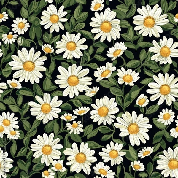 Fototapeta Daisy flower plant flora bloom botany seamless pattern ornament design, tile