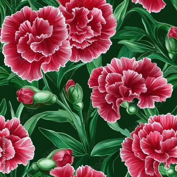 Fototapeta Carnation flower plant flora bloom botany seamless pattern ornament design, tile