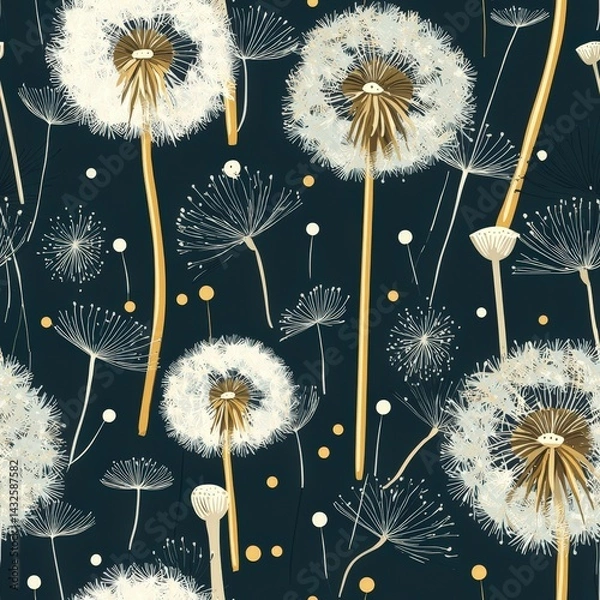 Fototapeta Dandelion flower plant flora bloom botany seamless pattern ornament design, tile