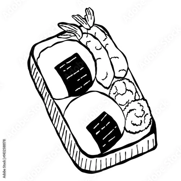 Fototapeta Hand drawn Bento sketch illustration with artistic and natural design elements