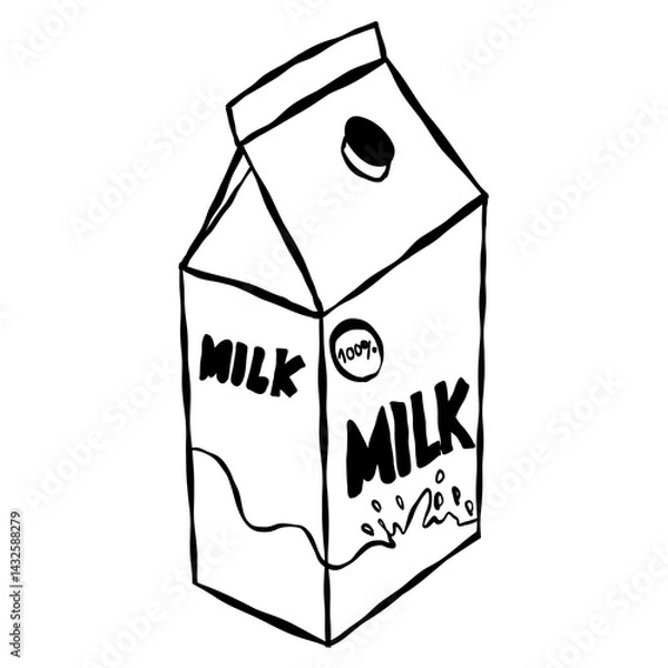Fototapeta Illustration of an Open Milk Box with 100% milk Symbol