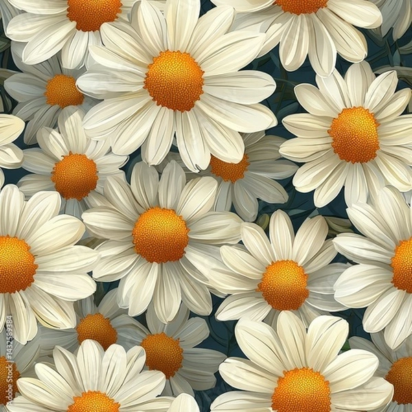 Fototapeta Daisy flower plant flora bloom botany seamless pattern ornament design, tile