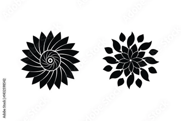 Fototapeta Two Black Floral Silhouettes On White Background Simple Vector Design