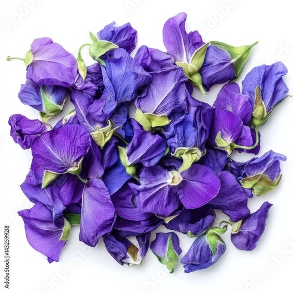 Obraz Fresh and dried butterfly pea flower extract, isolated on white background, natural hair dye"